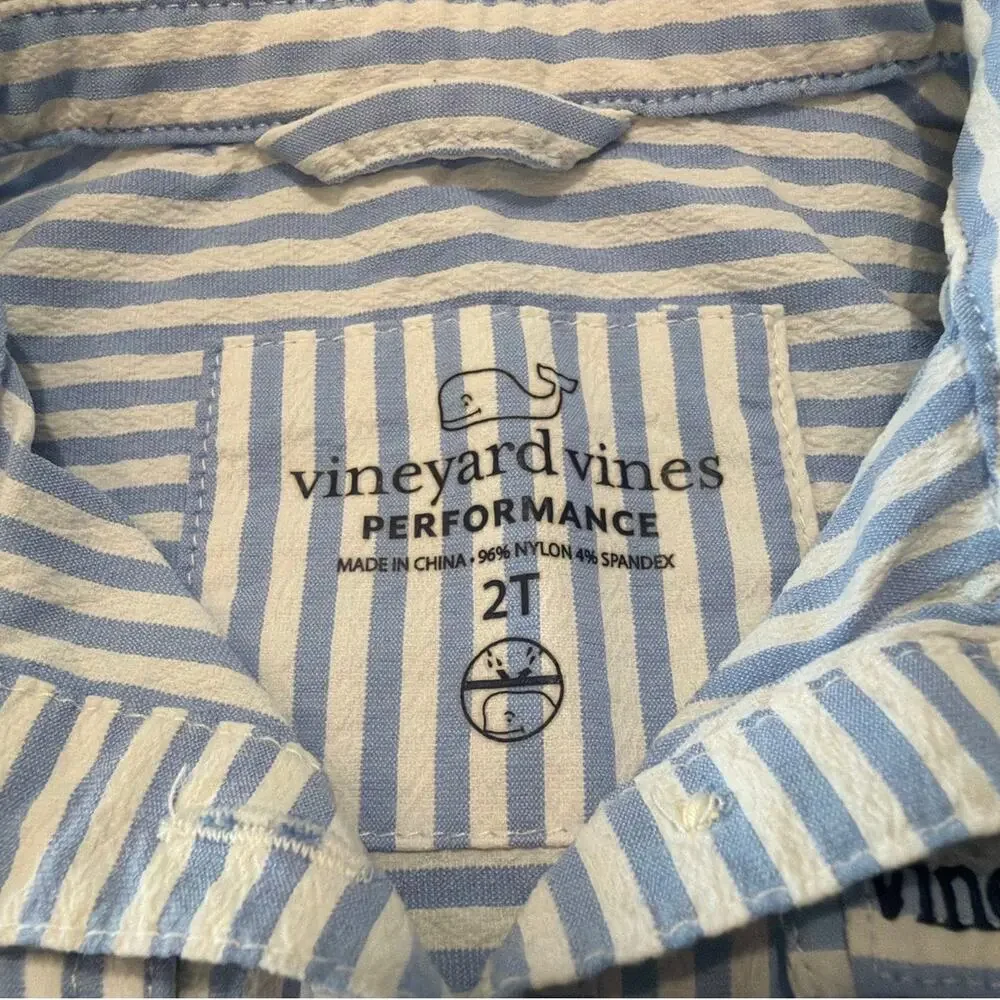 Vineyard Vines Harbor Stripe Performance Cover-Up Shirt Dress, Blue White, 2T